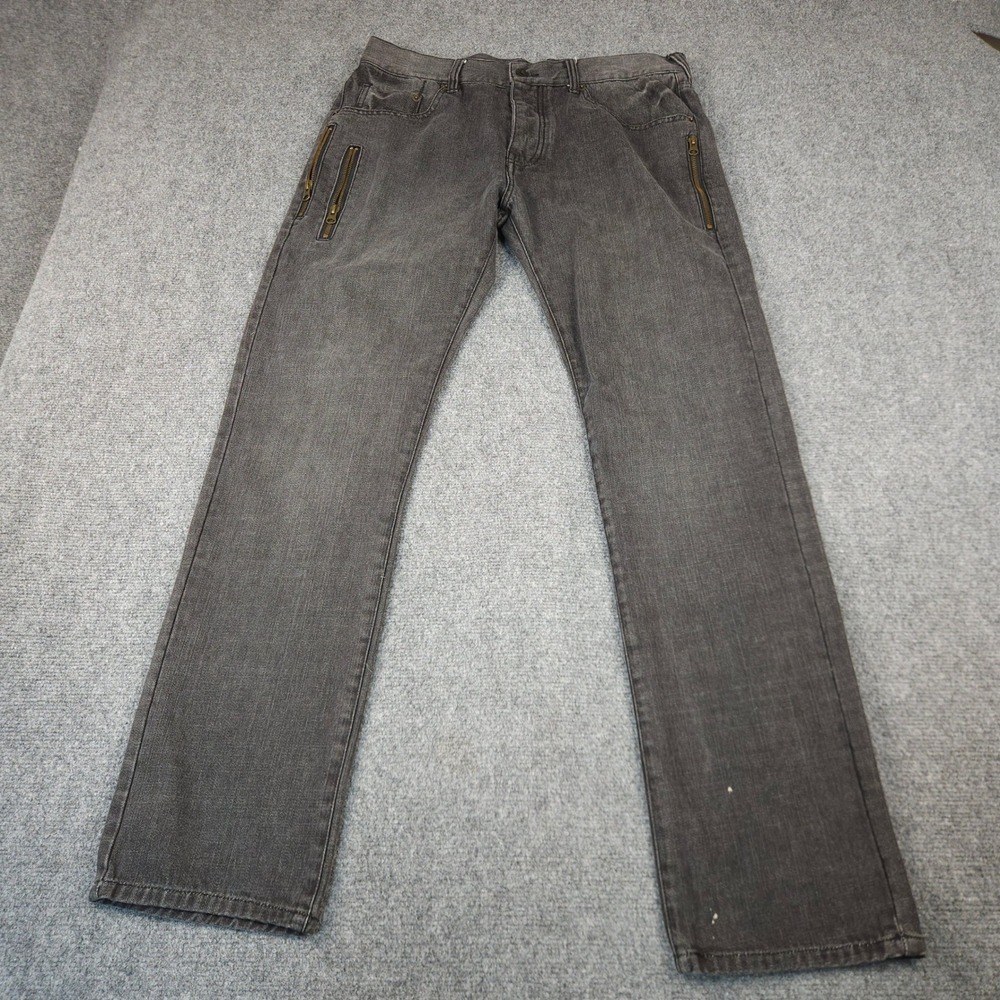 10.Deep Mens Streetwear Jeans Faded Black Button Fly Zip Pockets Size 34